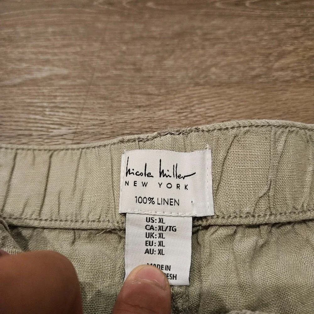 Nicole Miller New York Men's XL Linen Cargo Jogger Pants Beige Drawstring